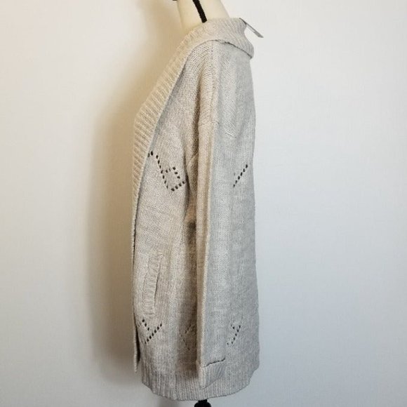 Jack by BB Dakota Ivory Open Front Fold Over Collar Knit Pocket Cardigan - Picture 6 of 7